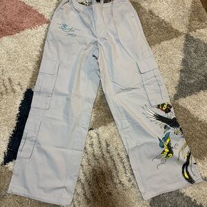 New w/ tags Ed Hardy Light Gray Cargo Pants with Colorful details